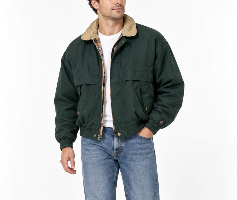 Vintage Pro Celebrity Green Windbreaker Jacket Plaid Lined Teflon Mens Large